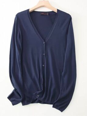 NWT Roberta di Camerino Italy 100% Cashmere Navy Cardigan Sweater